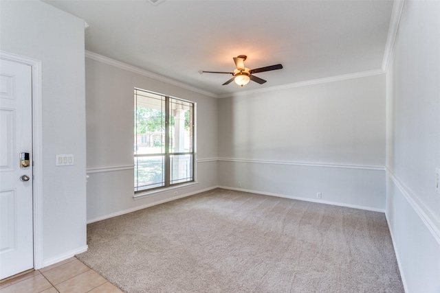 536 Kerry St, Crowley, TX 76036 - spare room featuring crown molding, a ceiling fan, light colored carpet, and baseboards