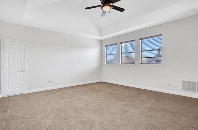 2353 Salisbury Ct, The Colony, TX 75056 - empty room with carpet flooring, ceiling fan, lofted ceiling, and baseboards