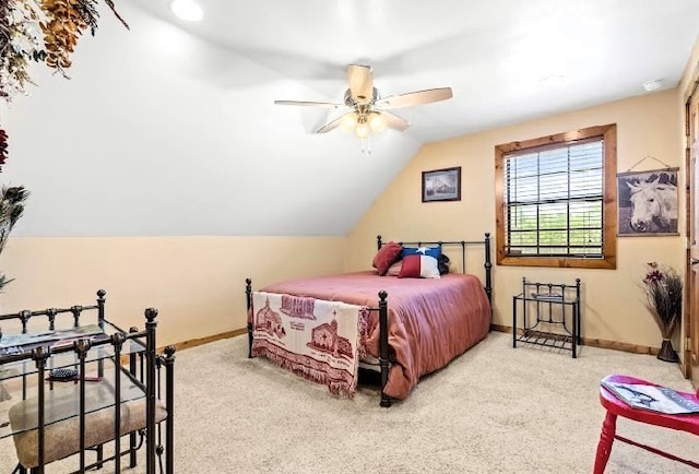 783 County Rd 4420, Whitewright, TX 75491 - carpeted bedroom featuring baseboards, vaulted ceiling, and a ceiling fan