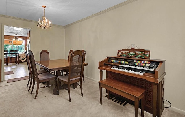 1700 Sunset Rd, Robinson, TX 76706 - dining room featuring crown molding, a chandelier, light carpet, and baseboards