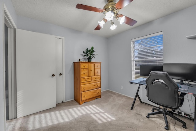 1313 Crow Dr, Waco, TX 76705 - carpeted office featuring a ceiling fan, baseboards, and a textured ceiling