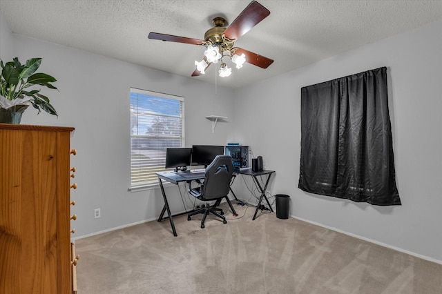 1313 Crow Dr, Waco, TX 76705 - office with carpet, a ceiling fan, a textured ceiling, and baseboards
