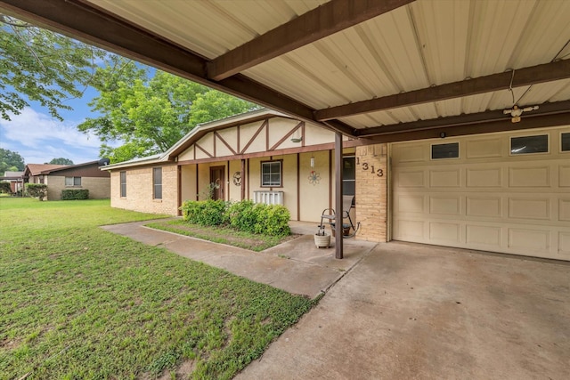 1313 Crow Dr, Waco, TX 76705 - view of front of property with a front lawn, a porch, concrete driveway, an attached garage, and brick siding