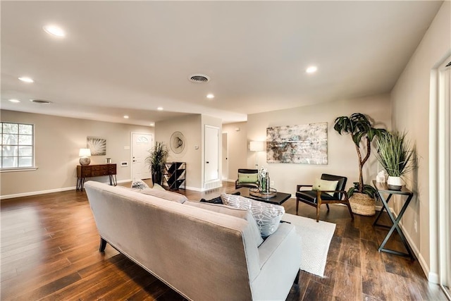3331 Ruidosa Ave, Dallas, TX 75228 - living room with recessed lighting, dark wood-type flooring, and baseboards