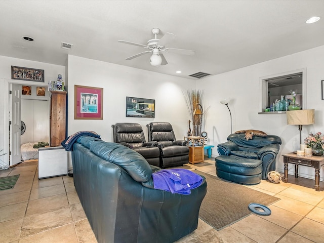 360 Diamond Bar Trl, Aledo, TX 76008 - living room with a ceiling fan, light tile patterned floors, and recessed lighting