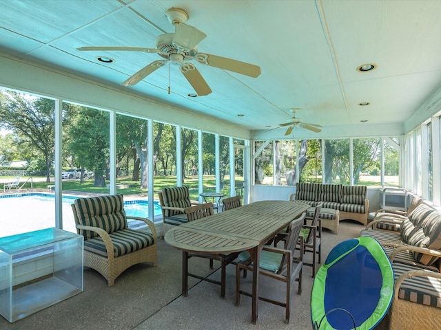 360 Diamond Bar Trl, Aledo, TX 76008 - sunroom with outdoor lounge area, a ceiling fan, and plenty of natural light