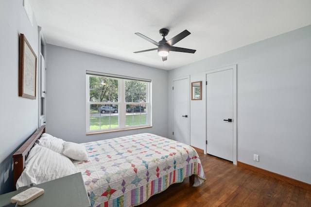 1209 Redbud Dr, Arlington, TX 76012 - bedroom featuring wood finished floors, ceiling fan, and baseboards