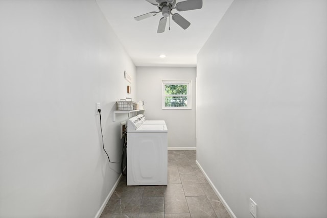 1209 Redbud Dr, Arlington, TX 76012 - washroom featuring baseboards, ceiling fan, independent washer and dryer, and recessed lighting