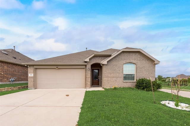 6100 Fall Creek Ln, Fort Worth, TX 76123 - single story home featuring brick siding, driveway, a garage, a front lawn, and a shingled roof