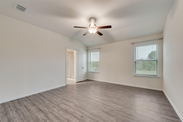6100 Fall Creek Ln, Fort Worth, TX 76123 - empty room featuring ceiling fan, wood finished floors, lofted ceiling, and baseboards