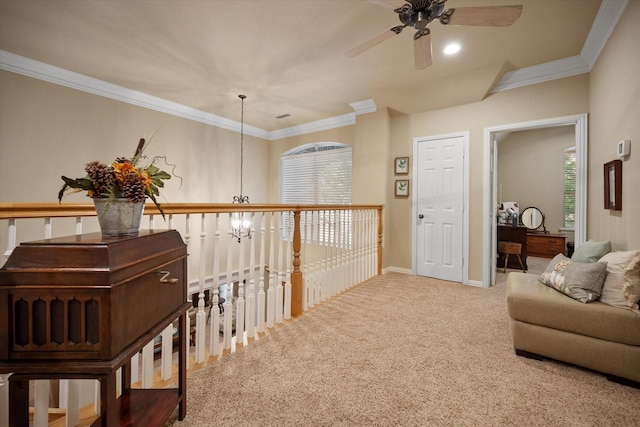5505 Moorewood Dr, Arlington, TX 76017 - hall with carpet, baseboards, and ornamental molding