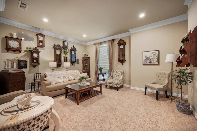 5505 Moorewood Dr, Arlington, TX 76017 - carpeted living area featuring ornamental molding, baseboards, and recessed lighting