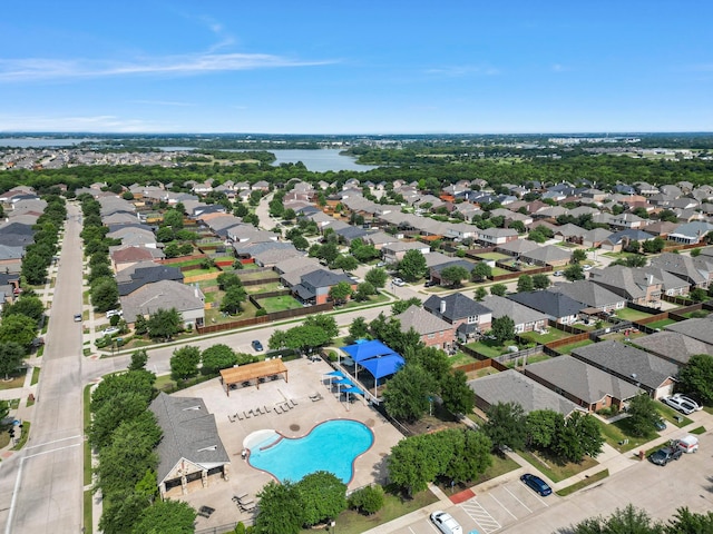 12701 Seagull Way, Frisco, TX 75036 - aerial view of residential area with a pool area and a large body of water