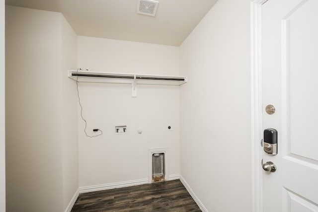 234 Backlash Dr, Gun Barrel City, TX 75156 - laundry room featuring hookup for an electric dryer, hookup for a gas dryer, washer hookup, dark wood-style flooring, and baseboards