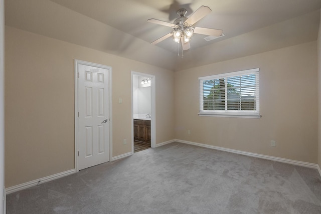 18 Oxford Way, Allen, TX 75002 - unfurnished bedroom with carpet, baseboards, connected bathroom, and a ceiling fan