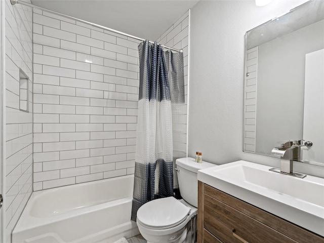 2036 Pearl Ln, Irving, TX 75060 - bathroom featuring toilet, shower / bath combination with curtain, and vanity