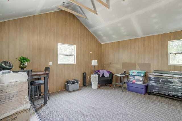 1312 Robyn Rd, Azle, TX 76020 - additional living space with carpet flooring, vaulted ceiling, and wood walls
