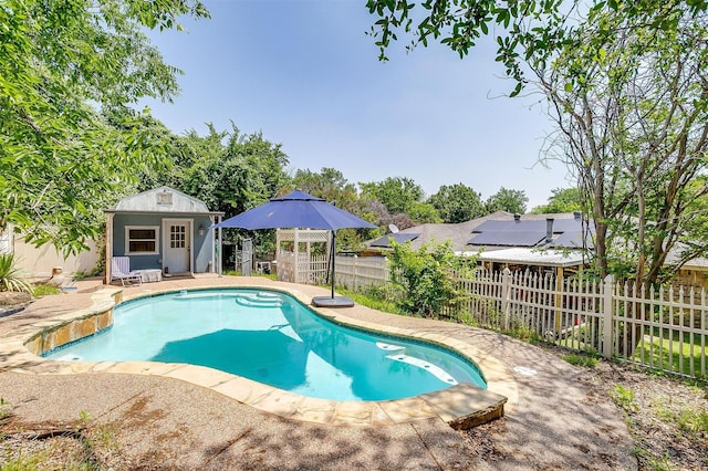 1312 Robyn Rd, Azle, TX 76020 - view of pool with a fenced backyard, an outbuilding, a patio, and a gazebo