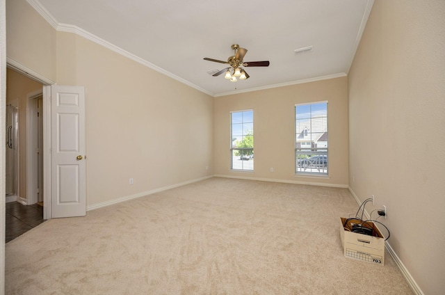 8256 Bridge St, North Richland Hills, TX 76180 - unfurnished room featuring crown molding, a ceiling fan, carpet floors, and baseboards