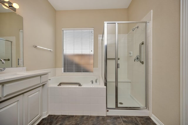 8256 Bridge St, North Richland Hills, TX 76180 - full bath featuring vanity, a bath, a stall shower, and tile patterned floors