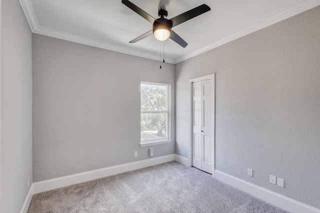 3005 S Jennings Ave, Fort Worth, TX 76110 - carpeted empty room with crown molding, ceiling fan, and baseboards