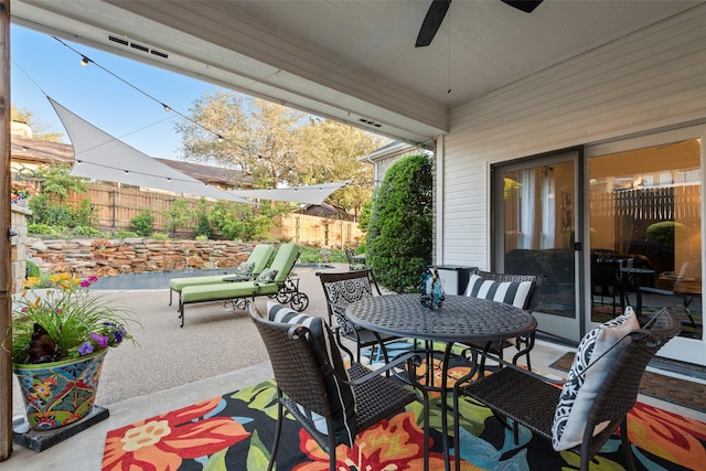 7709 Westwind Dr, Fort Worth, TX 76179 - view of patio / terrace with ceiling fan and outdoor dining space