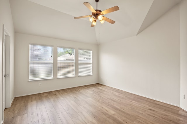 332 Butternut Dr, Fate, TX 75087 - empty room with vaulted ceiling, light wood-style flooring, ceiling fan, and baseboards