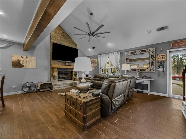 7409 Harbor Dr, Rowlett, TX 75088 - living room with ceiling fan, dark wood-style floors, baseboards, and recessed lighting