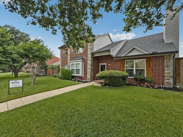 7409 Harbor Dr, Rowlett, TX 75088 - traditional-style home with a chimney, a shingled roof, and brick siding