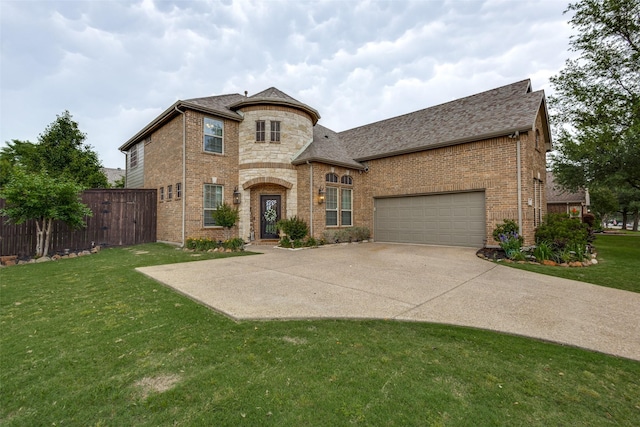 2801 Adams Dr, Melissa, TX 75454 - french country home with concrete driveway, brick siding, an attached garage, and a shingled roof