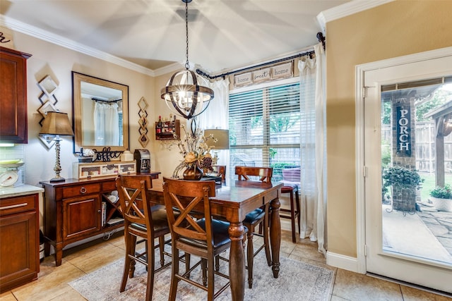 2801 Adams Dr, Melissa, TX 75454 - dining area with plenty of natural light, ornamental molding, a chandelier, and light tile patterned floors