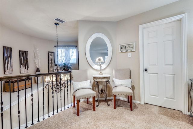 2801 Adams Dr, Melissa, TX 75454 - living area with carpet flooring, baseboards, and an upstairs landing