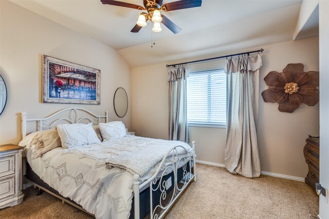 2801 Adams Dr, Melissa, TX 75454 - bedroom with light carpet, lofted ceiling, baseboards, and ceiling fan
