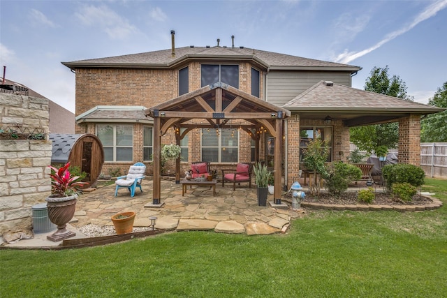 2801 Adams Dr, Melissa, TX 75454 - back of house featuring brick siding, a patio area, roof with shingles, and outdoor lounge area