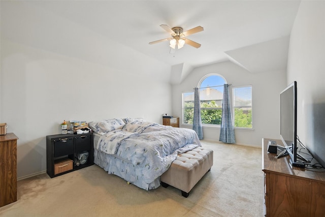 9829 Crawford Farms Dr, Fort Worth, TX 76244 - bedroom featuring light colored carpet, lofted ceiling, a ceiling fan, and baseboards