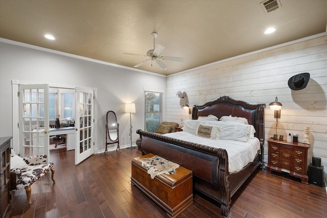 719 Morningside Dr, Mansfield, TX 76063 - bedroom with ornamental molding, wood-type flooring, multiple windows, wooden walls, and baseboards