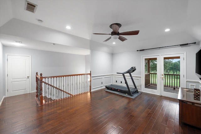 719 Morningside Dr, Mansfield, TX 76063 - exercise area with ceiling fan, wood finished floors, and recessed lighting