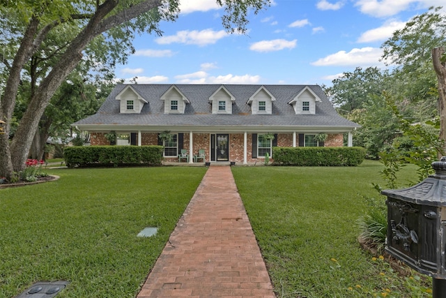209 Shenandoah Dr, Euless, TX 76039 - new england style home with brick siding, a front lawn, a porch, and a shingled roof