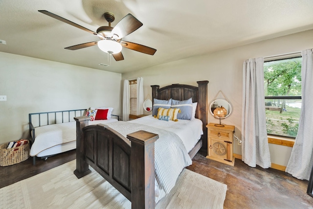 520 County Road 1743, Chico, TX 76431 - bedroom featuring ceiling fan, finished concrete flooring, and baseboards