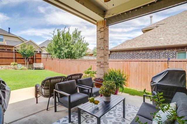 6309 Willow Ridge Trl, Flower Mound, TX 76226 - view of patio / terrace with a ceiling fan and an outdoor hangout area