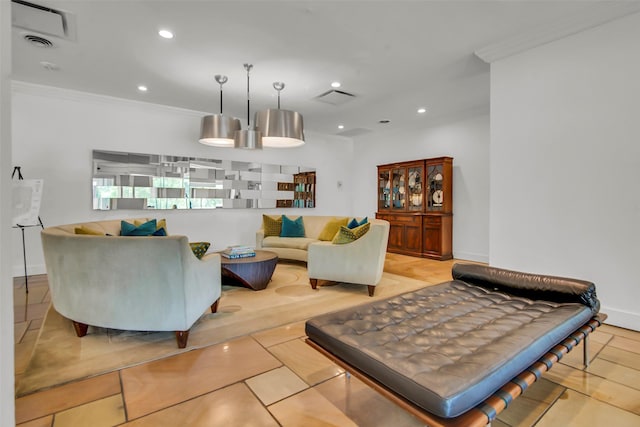3883 Turtle Creek Blvd Unit 204, Dallas, TX 75219 - living room with crown molding, recessed lighting, and baseboards