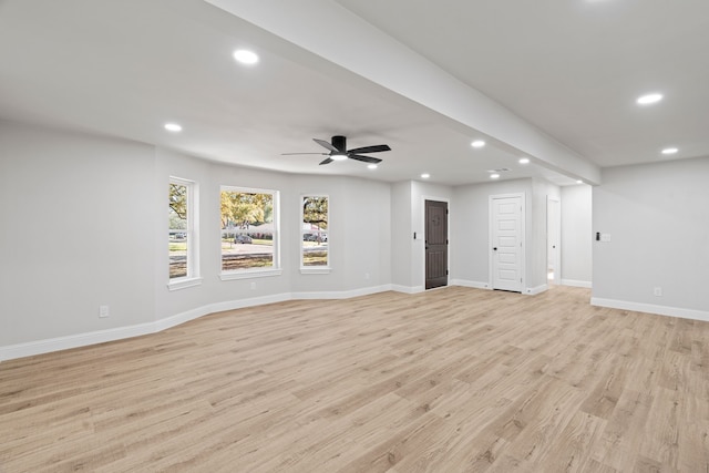1409 Milner Rd, Irving, TX 75061 - unfurnished living room featuring recessed lighting, ceiling fan, light wood-style flooring, and baseboards