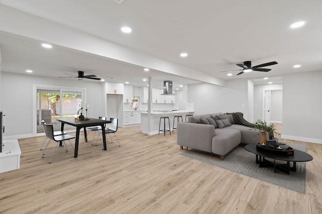 1409 Milner Rd, Irving, TX 75061 - living area featuring ceiling fan, light wood-type flooring, recessed lighting, and baseboards