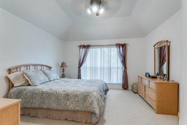 5916 Broadmoor Dr, Plano, TX 75093 - bedroom featuring vaulted ceiling, light colored carpet, and ceiling fan