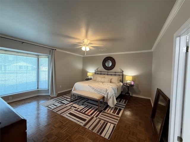 3417 Danbury Dr, Amarillo, TX 79109 - bedroom with baseboards, crown molding, and a ceiling fan