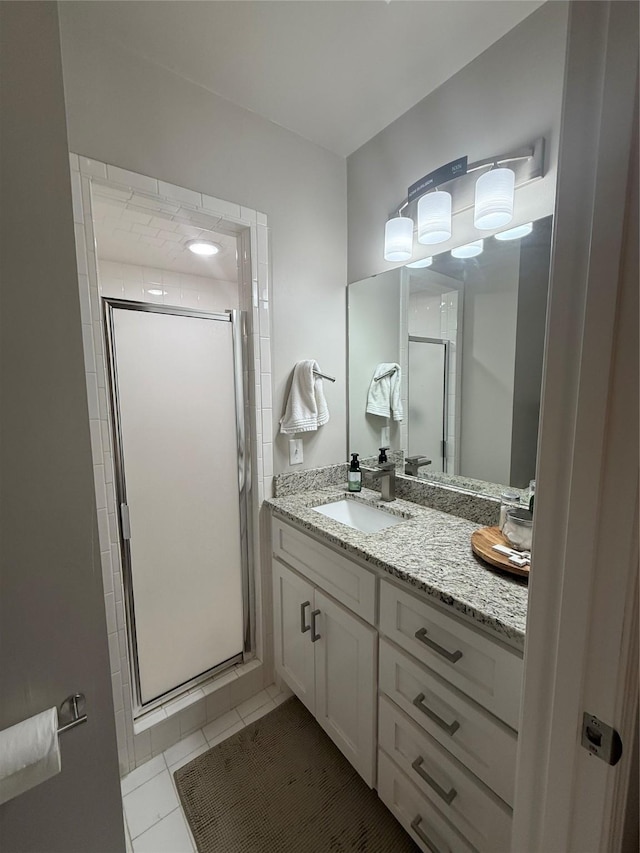 3417 Danbury Dr, Amarillo, TX 79109 - bathroom featuring vanity, a shower stall, and tile patterned floors