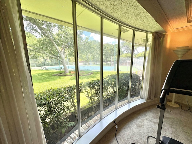 1107 Rock Springs Rd, Duncanville, TX 75137 - unfurnished sunroom with a water view, healthy amount of natural light, and view of wooded area