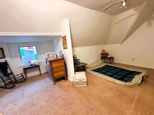 618 W Chestnut St, Denison, TX 75020 - carpeted bedroom with lofted ceiling, ceiling fan, and baseboards