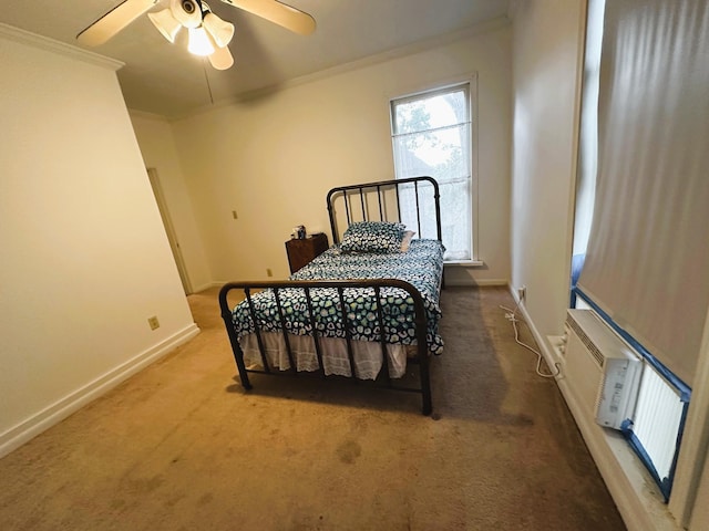 618 W Chestnut St, Denison, TX 75020 - carpeted bedroom with ornamental molding, baseboards, and ceiling fan