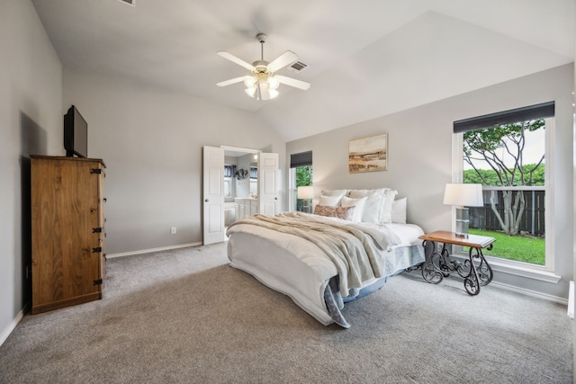 7308 Claridge Ln, Mckinney, TX 75072 - bedroom featuring multiple windows, carpet floors, vaulted ceiling, and baseboards